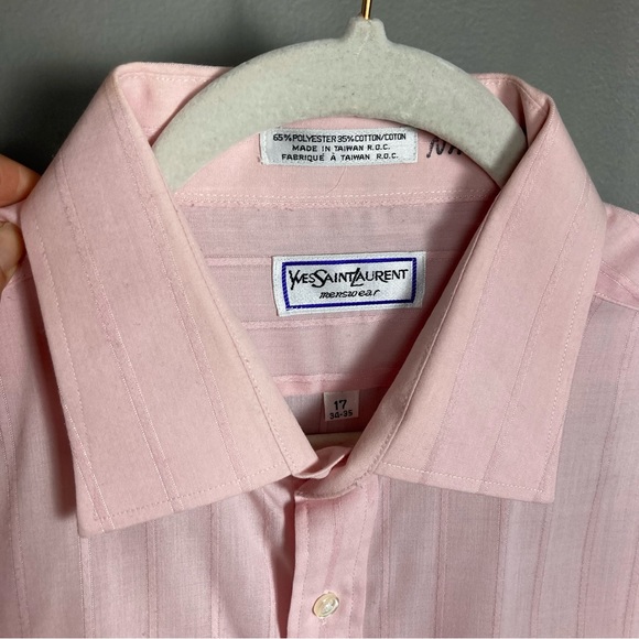 Yves Saint Laurent pink button down shirt long sleeve pinstripe men's size 17 - Picture 15 of 15